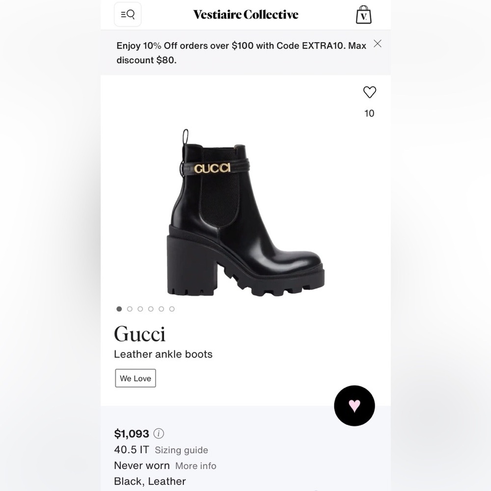 Gucci Women’s Chelsea Leather Lug Boot w/ Gold Logo Strap Size-US 9/EUR 39 NIB - Picture 15 of 17